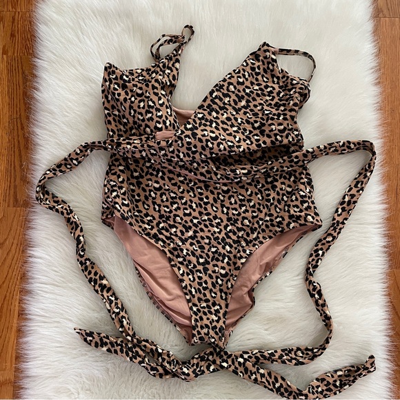 Aerie Leopard Swimsuit Wrap Around tie One Piece swimwear - Picture 6 of 9